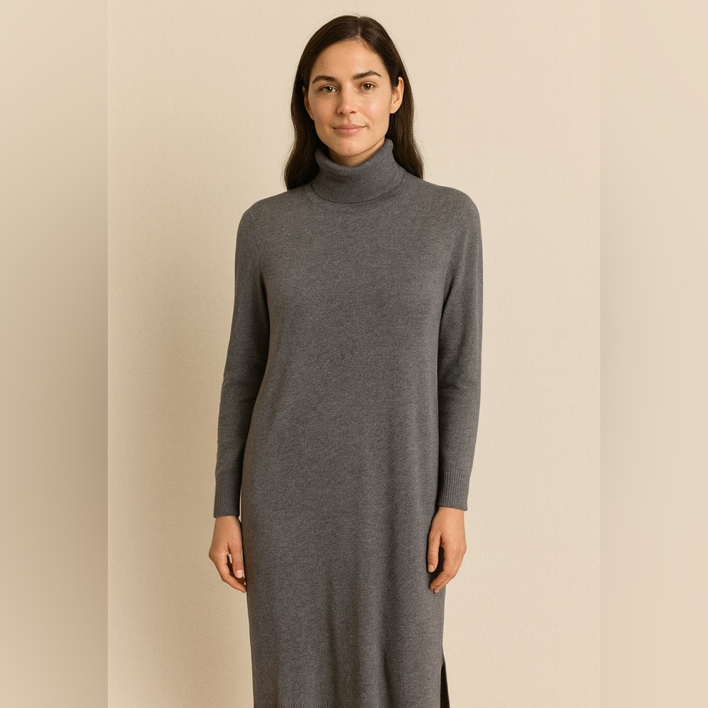Banana Republic Turtleneck Sweater Dress XS Gray Wool Cashmere Preppy
